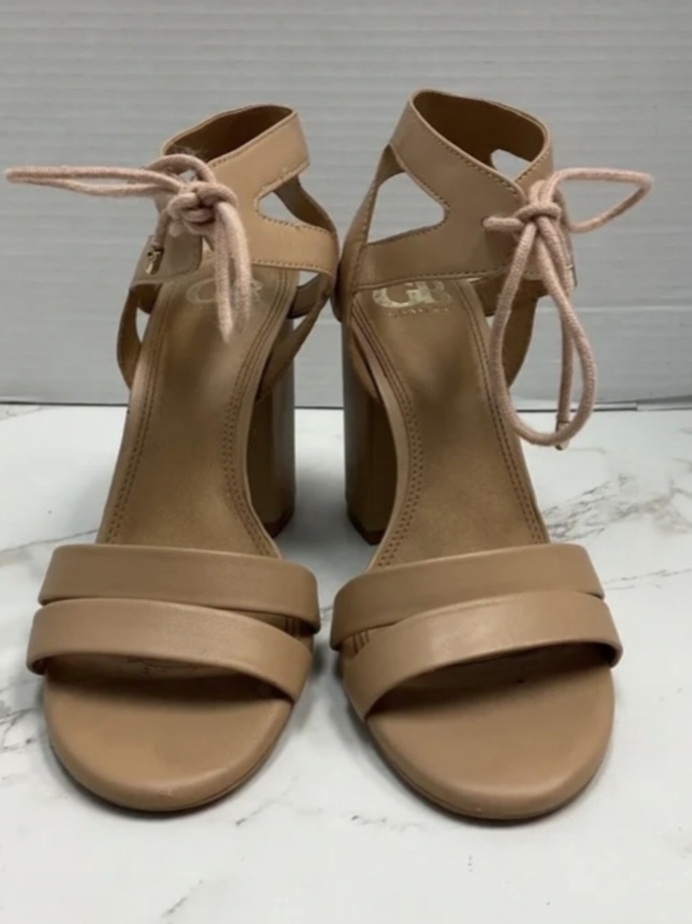 Sandals Heels Block By Gianni Bini In Tan, Size:8.5